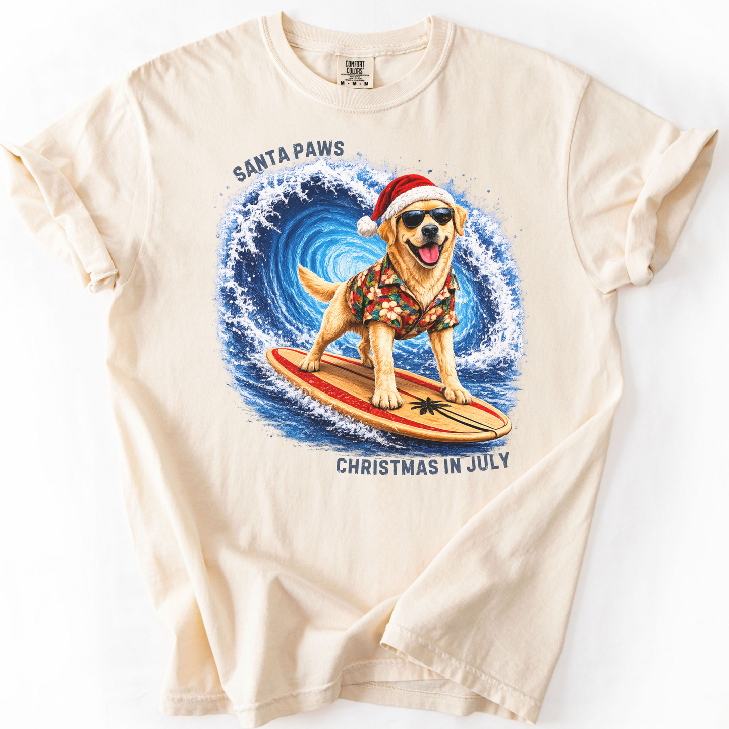 Christmas in July Gift for Yellow Lab Lovers, Santa Paws Beach Shirt
