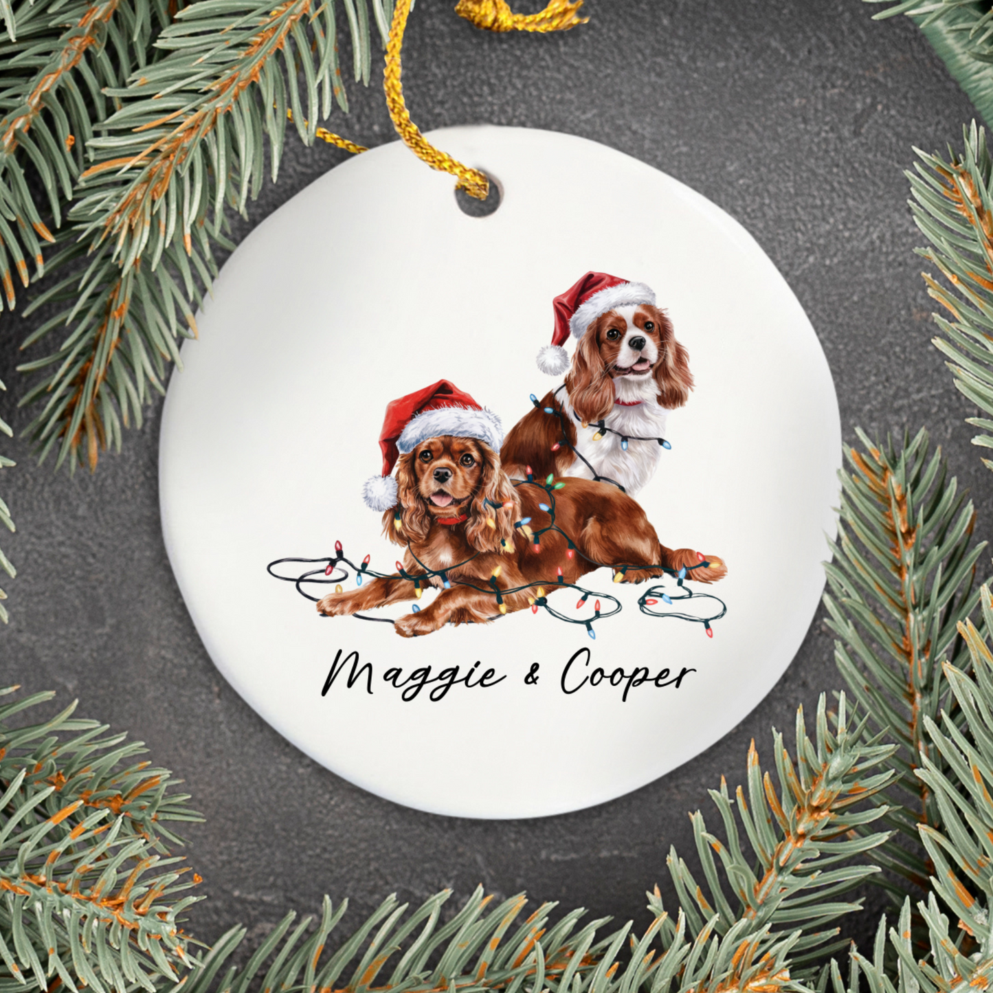 Cavalier King Charles Spaniel Christmas Ornament, Personalized Dog Name Keepsake, Ceramic Pet Lover Gift
