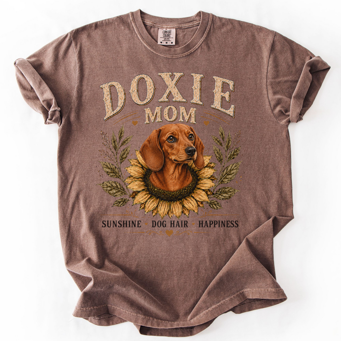 Red Dachshund Mom Shirt, Doxie Sunflower Tee, Vintage Wiener Dog Lover Gift