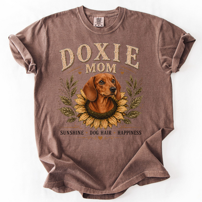 Red Dachshund Mom Shirt, Doxie Sunflower Tee, Vintage Wiener Dog Lover Gift