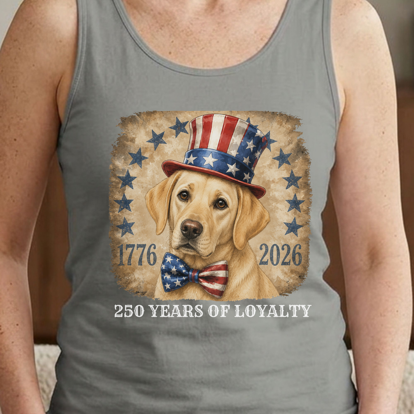 Yellow Lab Patriotic Tank Top, 250 Years of Loyalty