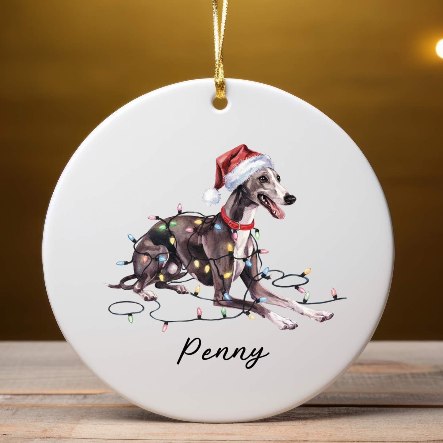 Personalized Greyhound Christmas Ornament, Ceramic Dog Lover Gift, Holiday Pet Keepsake