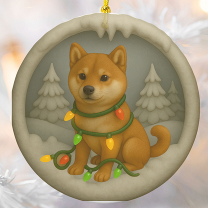Personalized Red Shiba Inu Christmas Ornament, 3D Clay-Style Dog Keepsake with Lights