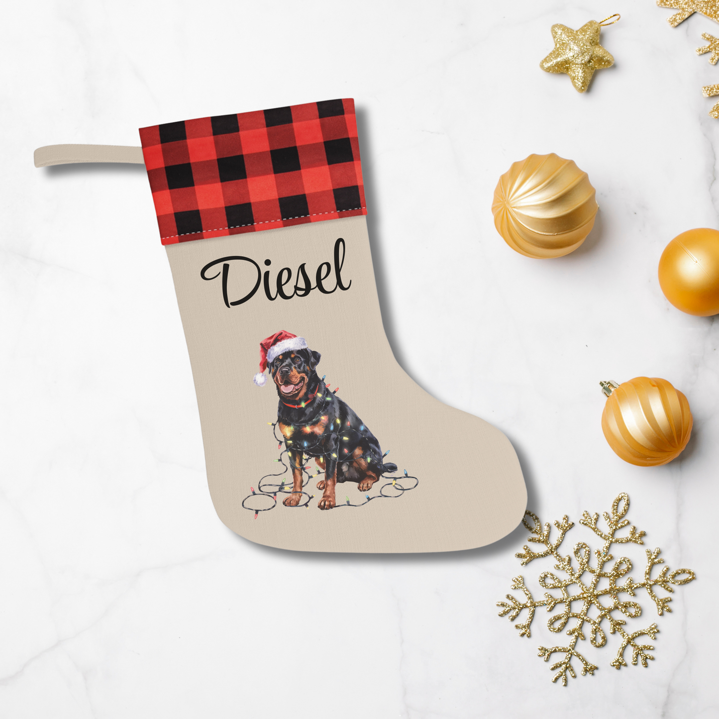 Personalized Rottweiler Christmas Stocking, Holiday Decor Gift for Pet Lovers