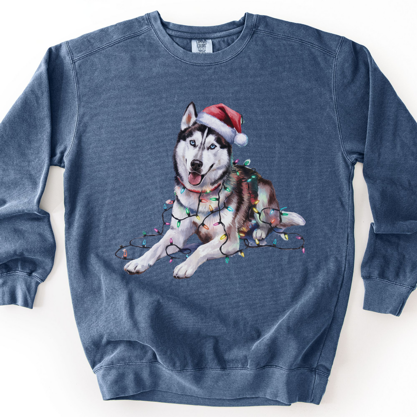 Siberian Husky Christmas Lights Sweatshirt, Festive Dog Lover Gift