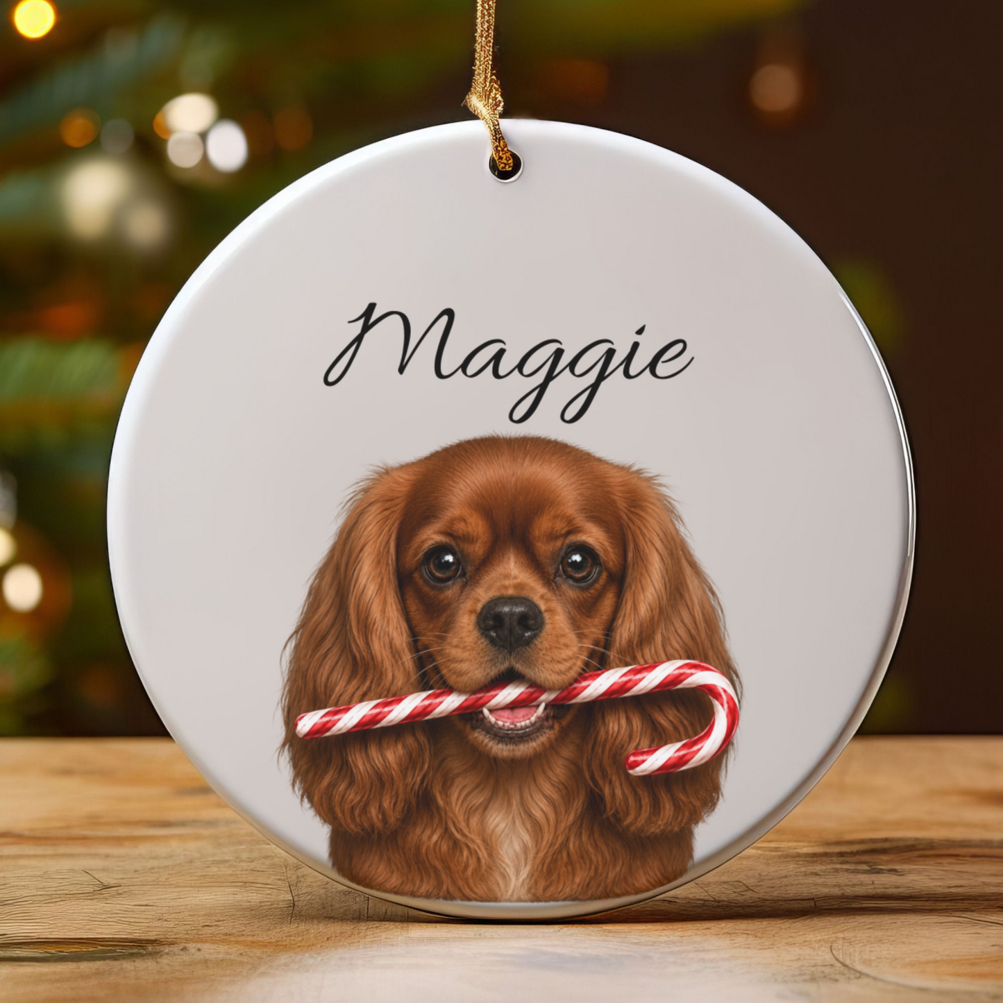 Personalized Ruby Cavalier Candy Cane Ornament