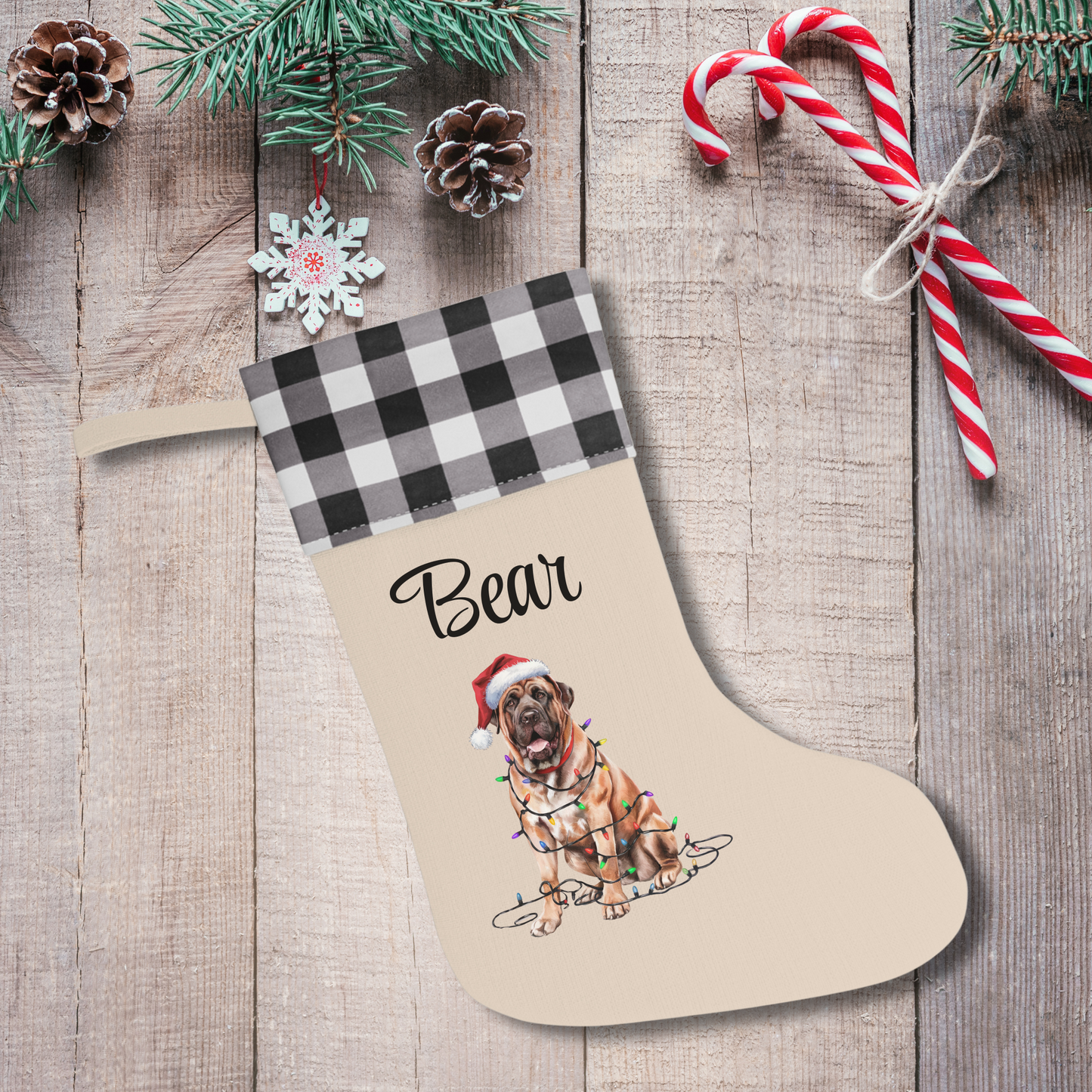 Personalized Mastiff Christmas Stocking, Holiday Decor Gift for Pet Lovers