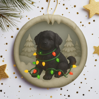Personalized Black Newfoundland Christmas Ornament, 3D Clay-Style Dog Keepsake with Lights