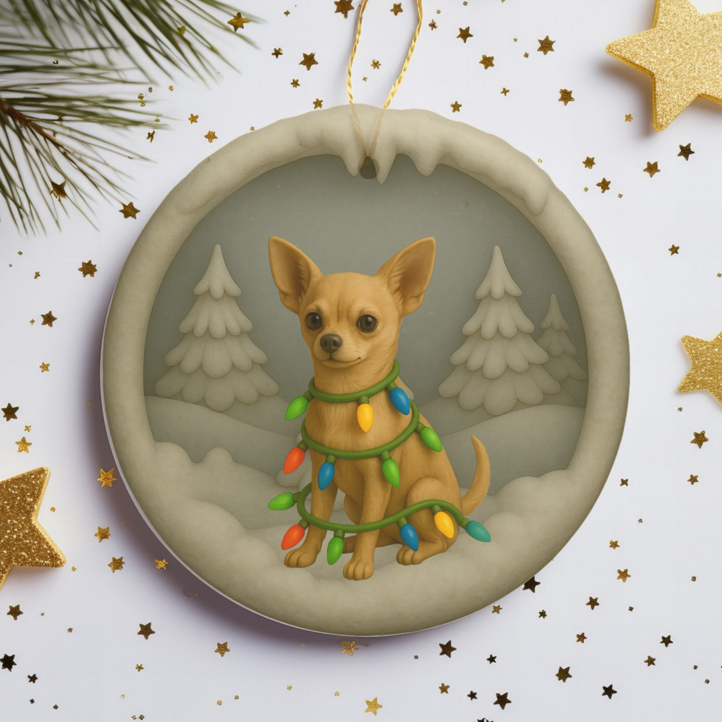 Personalized Chihuahua Christmas 3D Clay-Style Ornament