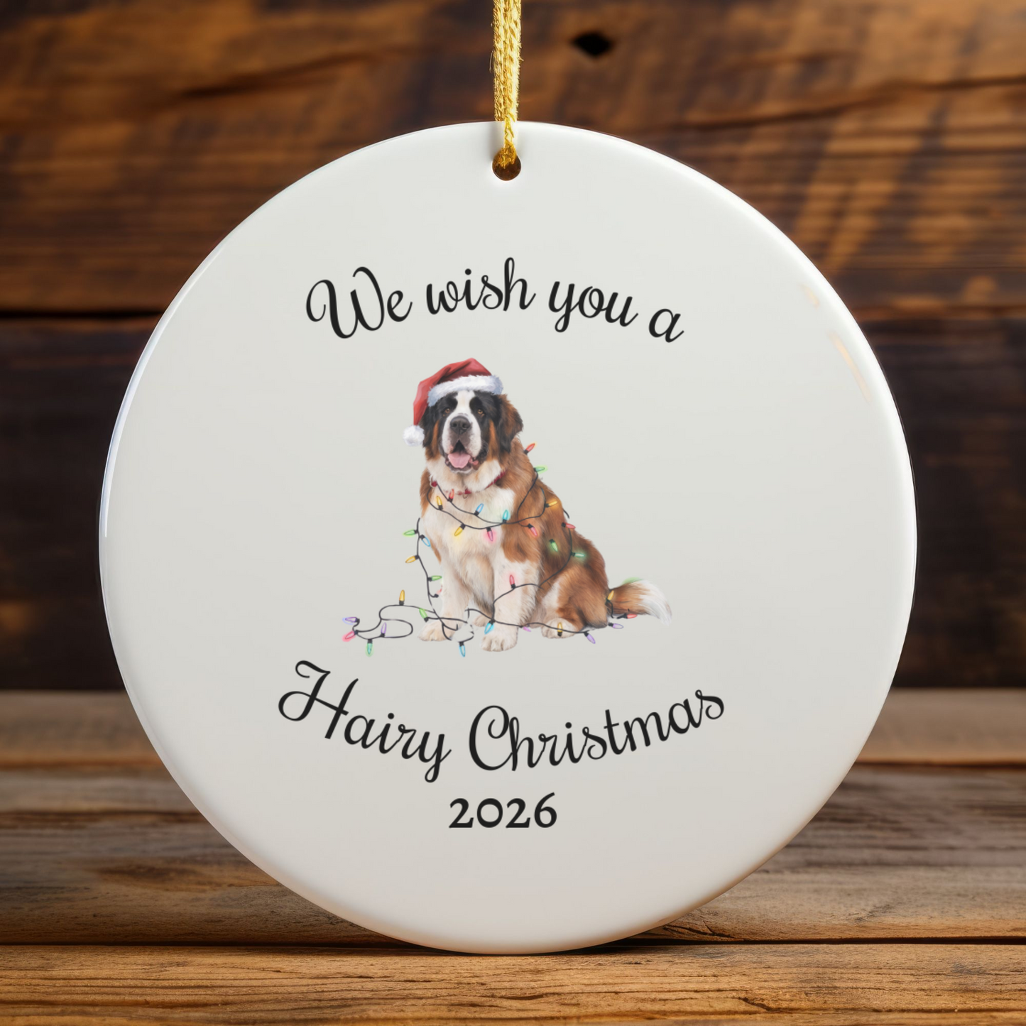 Christmas Saint Bernard Ornament, Christmas Lights Dog Keepsake