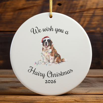 Christmas Saint Bernard Ornament, Christmas Lights Dog Keepsake