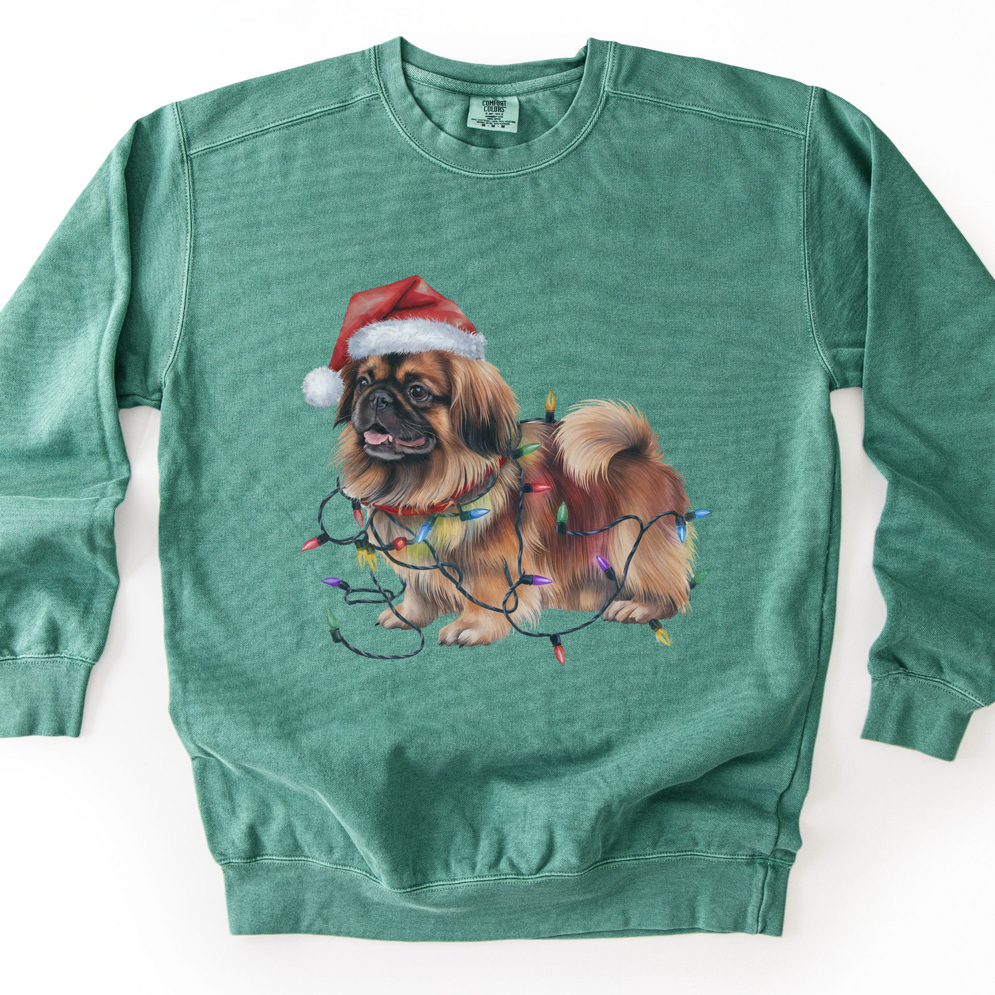 Pekingese Christmas Lights Dog Sweatshirt, Festive Holiday Pet Lover Apparel