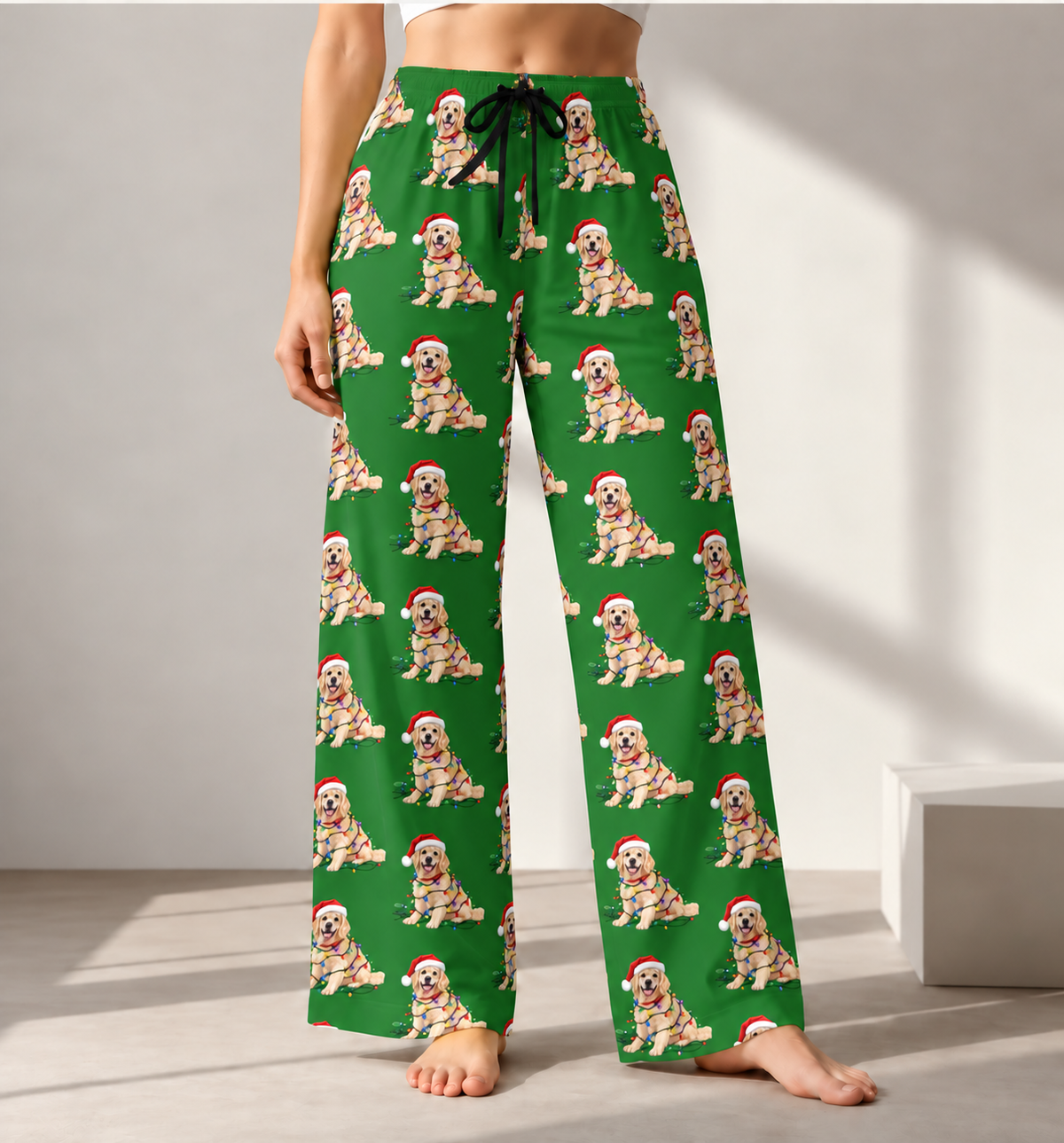 English Cream Golden Retriever Christmas Lights Lounge Pants