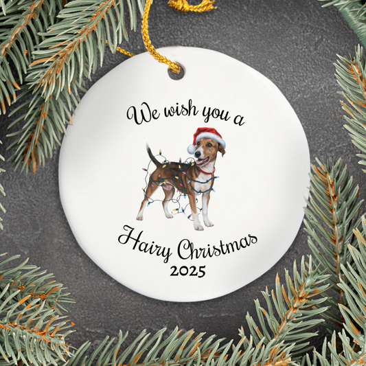 Christmas Smooth Fox Terrier Ornament, Christmas Lights Dog Keepsake