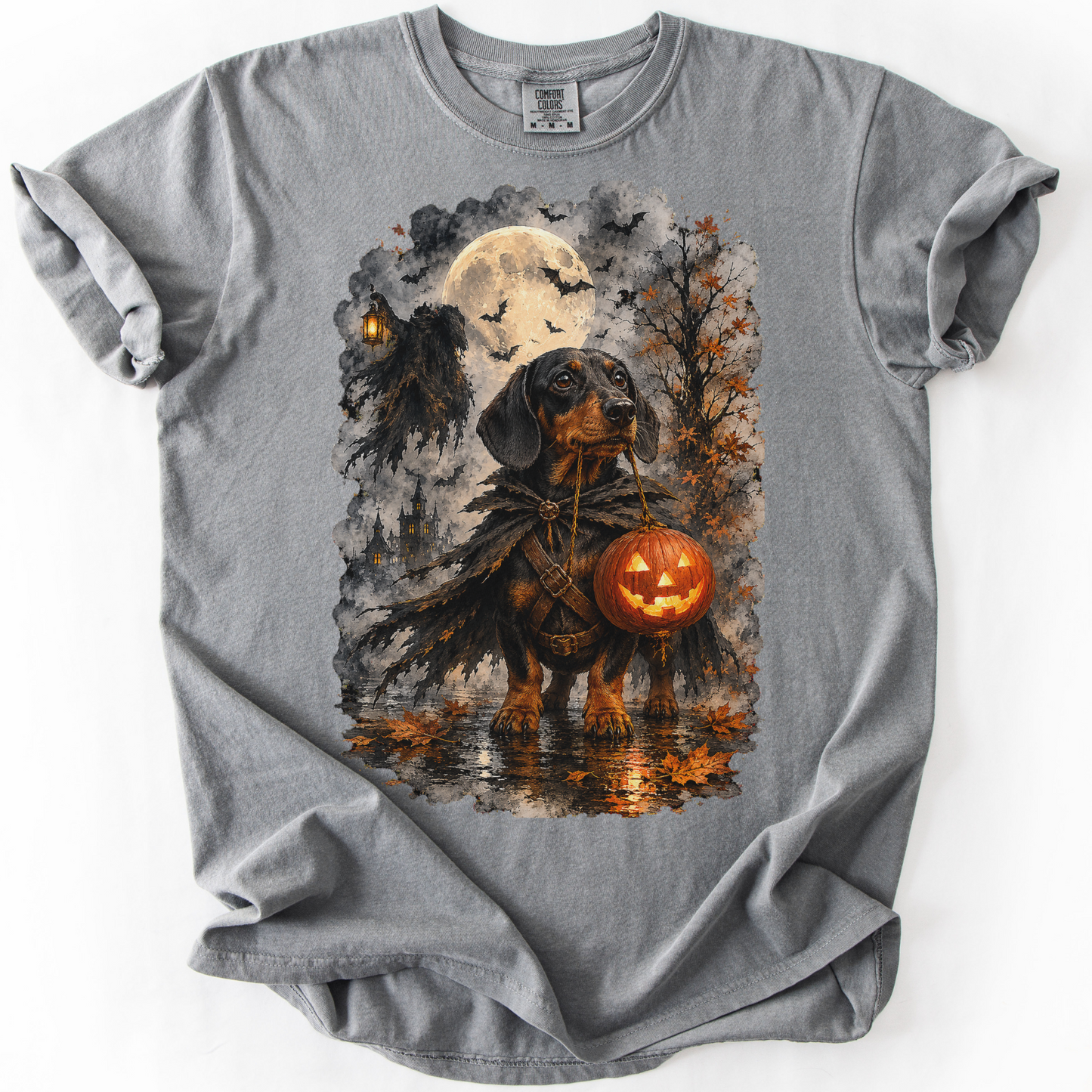 Black & Tan Dachshund Headless Horseman Inspired Halloween Comfort Colors Shirt