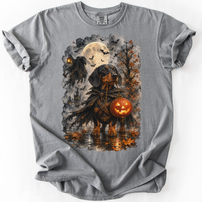 Black & Tan Dachshund Headless Horseman Inspired Halloween Comfort Colors Shirt