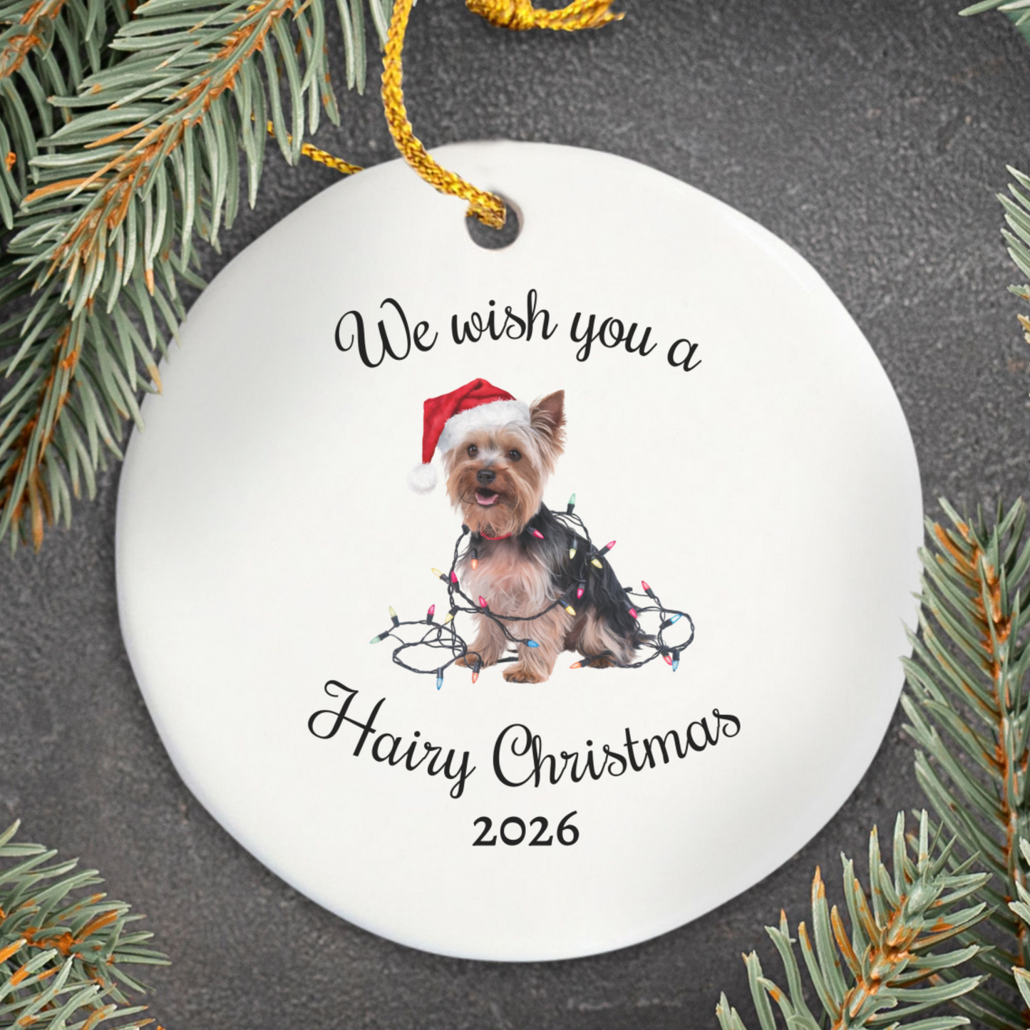 Christmas Yorkshire Terrier Ornament, Christmas Lights Dog Keepsake