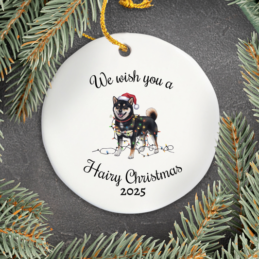 Christmas Black Shiba Inu Ornament, Christmas Lights Dog Keepsake
