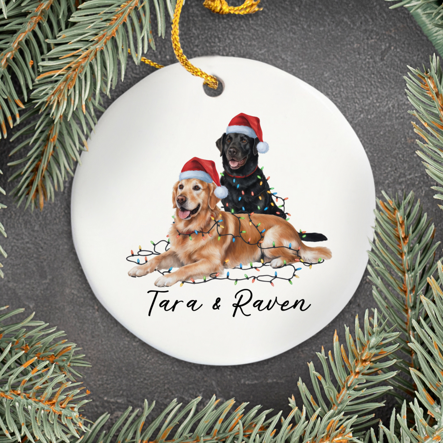 Personalized Golden Retriever Labrador Duo Christmas Ornament, Festive Dog Decor