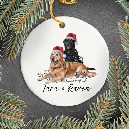 Personalized Golden Retriever Labrador Duo Christmas Ornament, Festive Dog Decor
