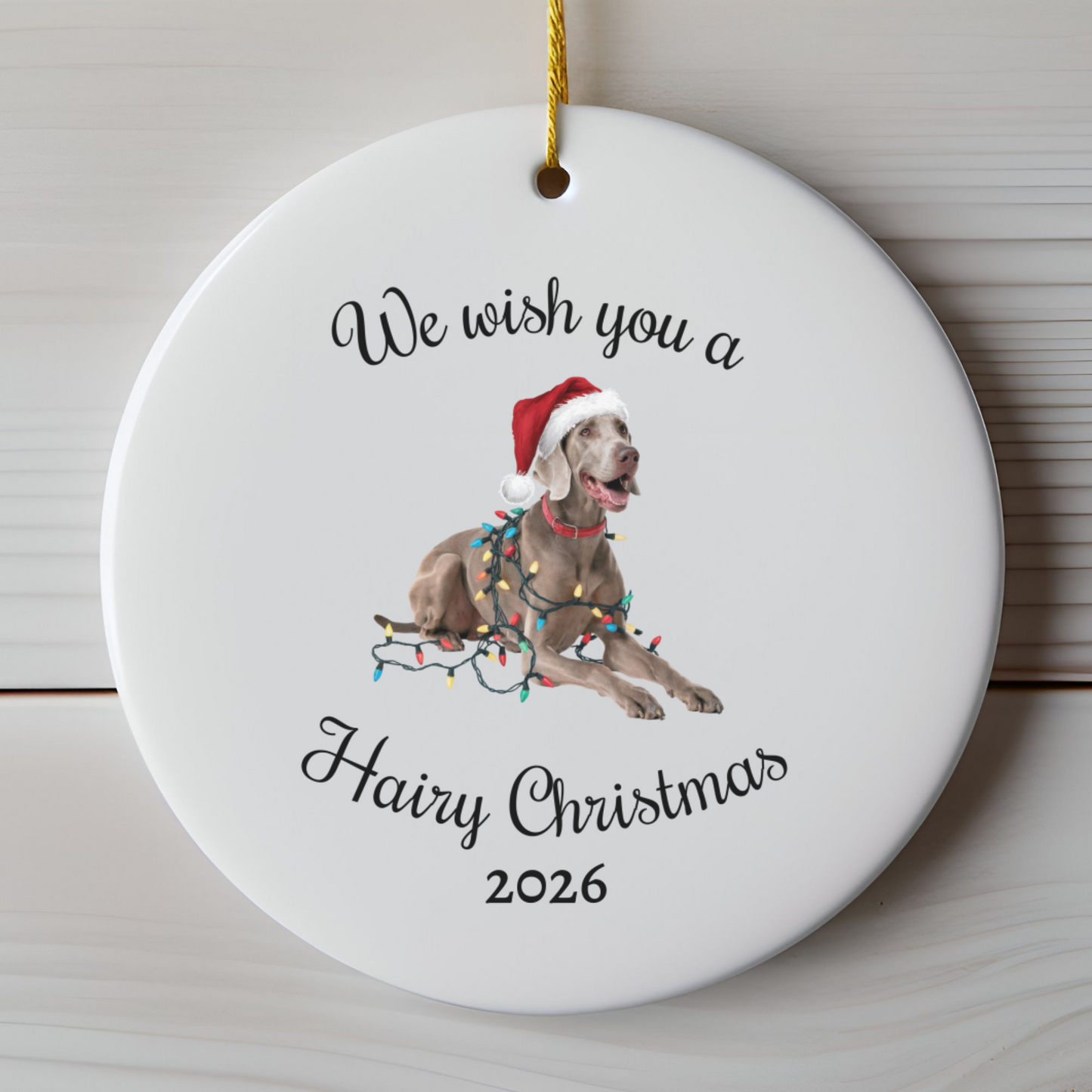 Christmas Weimaraner Ornament, Christmas Lights Dog Keepsake