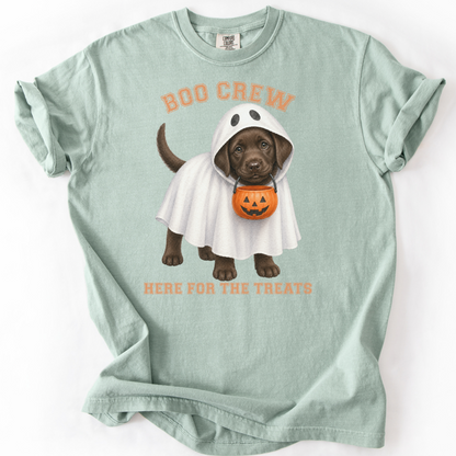 Chocolate Lab Boo Crew Halloween Shirt, Here for the Treats Dog Mom Tee