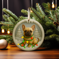 Load image into Gallery viewer, French Bulldog Christmas Ornament, Cute Frenchie Puppy with Holiday Lights, Personalized Dog Lover Gift, Custom Tree Decoration
