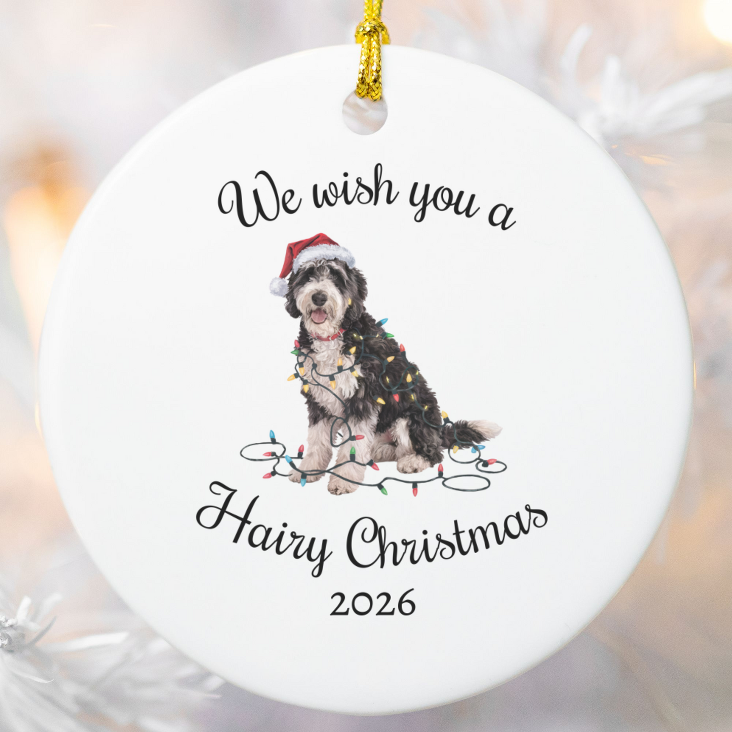 Christmas Labradoodle Ornament, Christmas Lights Dog Keepsake