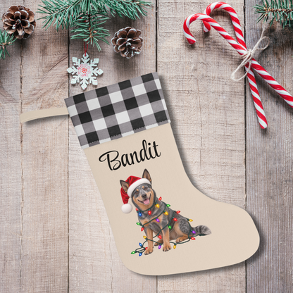 Australian Cattle Dog Personalized Christmas Stocking, Custom Blue Heeler Holiday Stocking, Dog Lover Gift