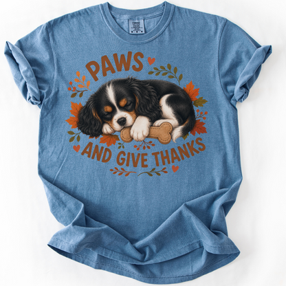 Tricolor Cavalier Thanksgiving Shirt, Paws Give Thanks Tee, Fall Cavalier Dog Lover Gift