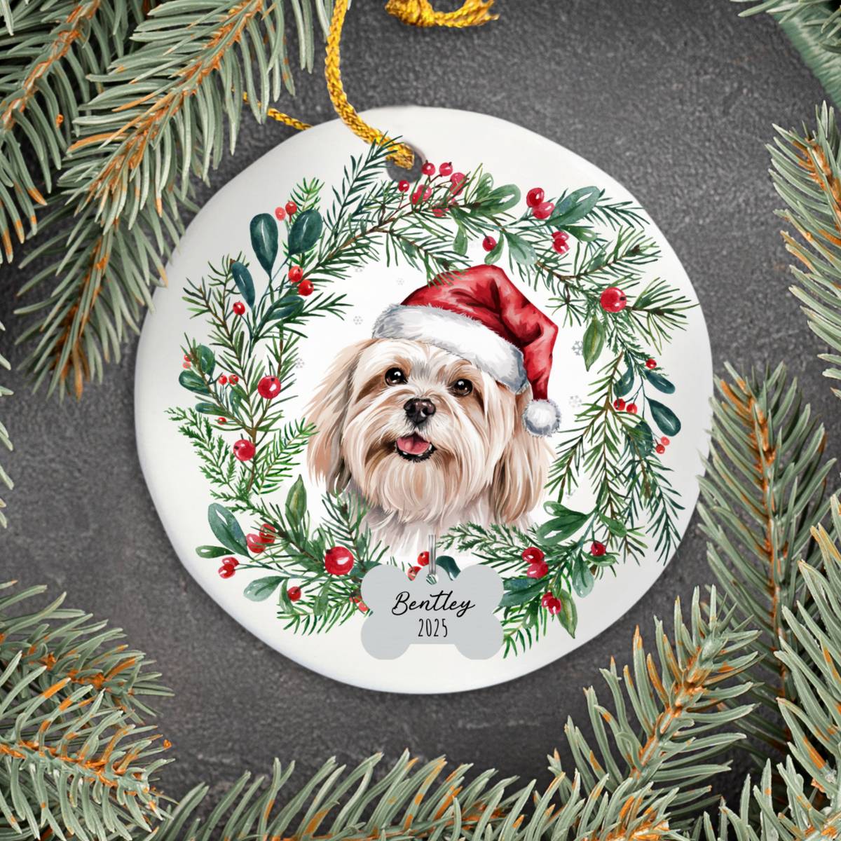 Personalized Lhasa Apso Christmas Ornament, Custom Dog Ornament, Holiday Pet Keepsake, Unique Pet Lover Gift, Cute Dog Tree Decor