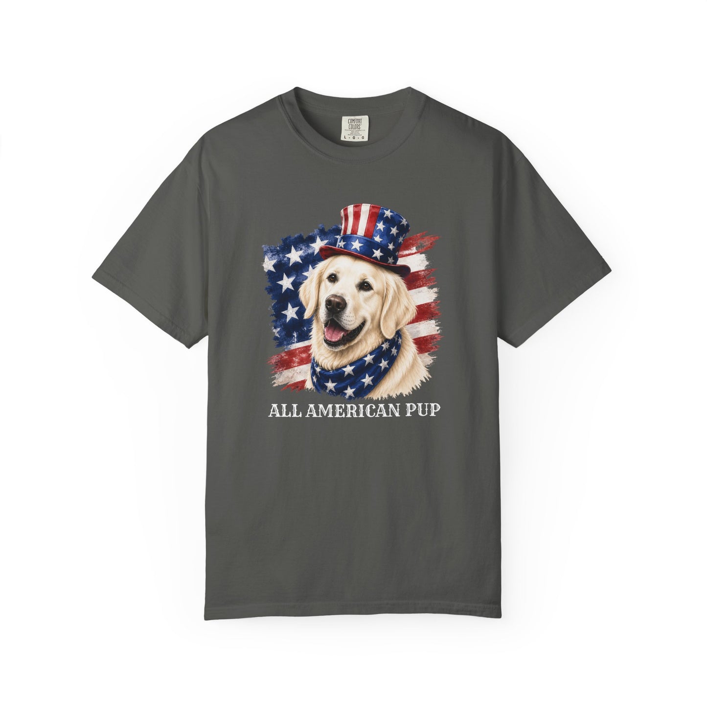 Patriotic English Cream Golden Retriever All American Pup Shirt