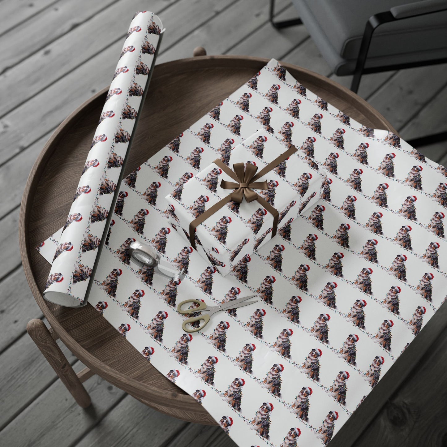 Australian Shepherd Christmas Lights Wrapping Paper