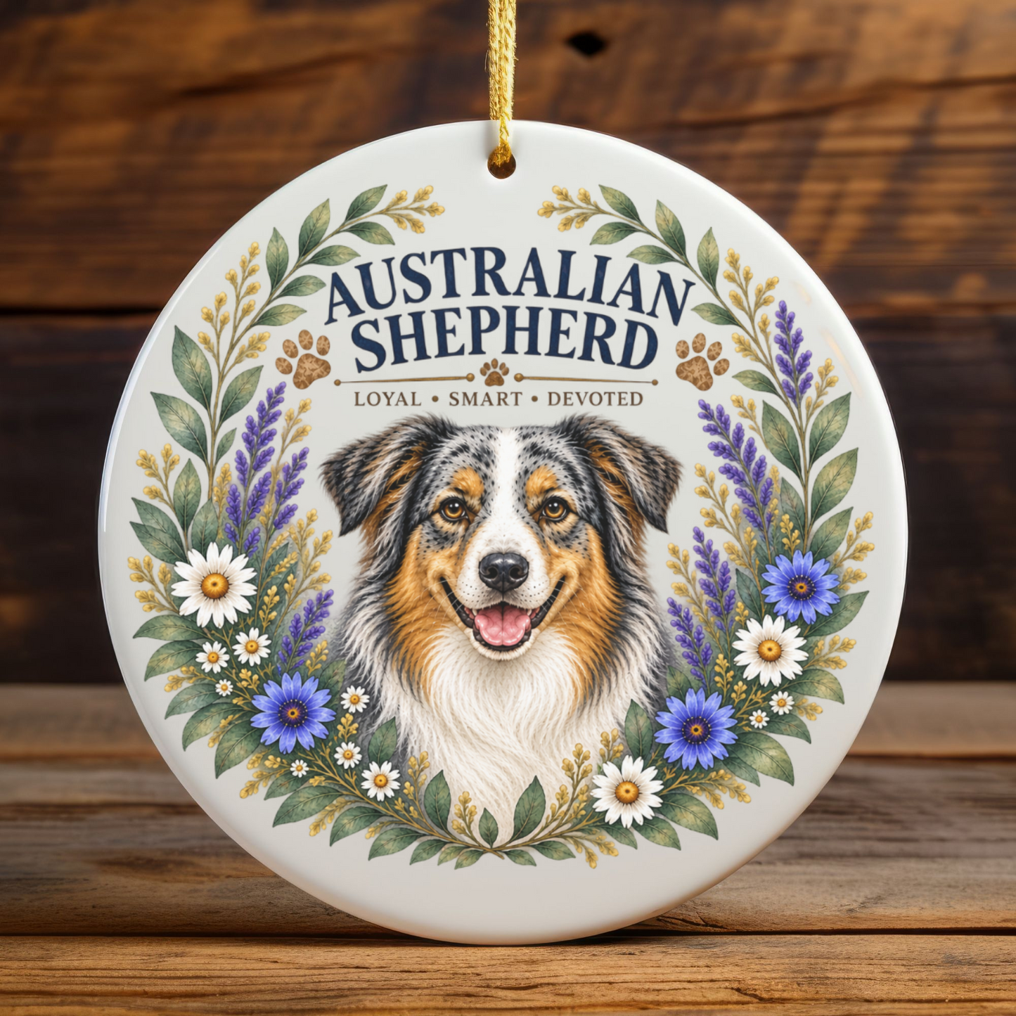 Australian Shepherd Ornament, Aussie Dog Lover Gift, Floral Breed Keepsake, Dog Mom Gift
