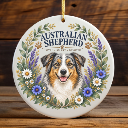 Australian Shepherd Ornament, Aussie Dog Lover Gift, Floral Breed Keepsake, Dog Mom Gift