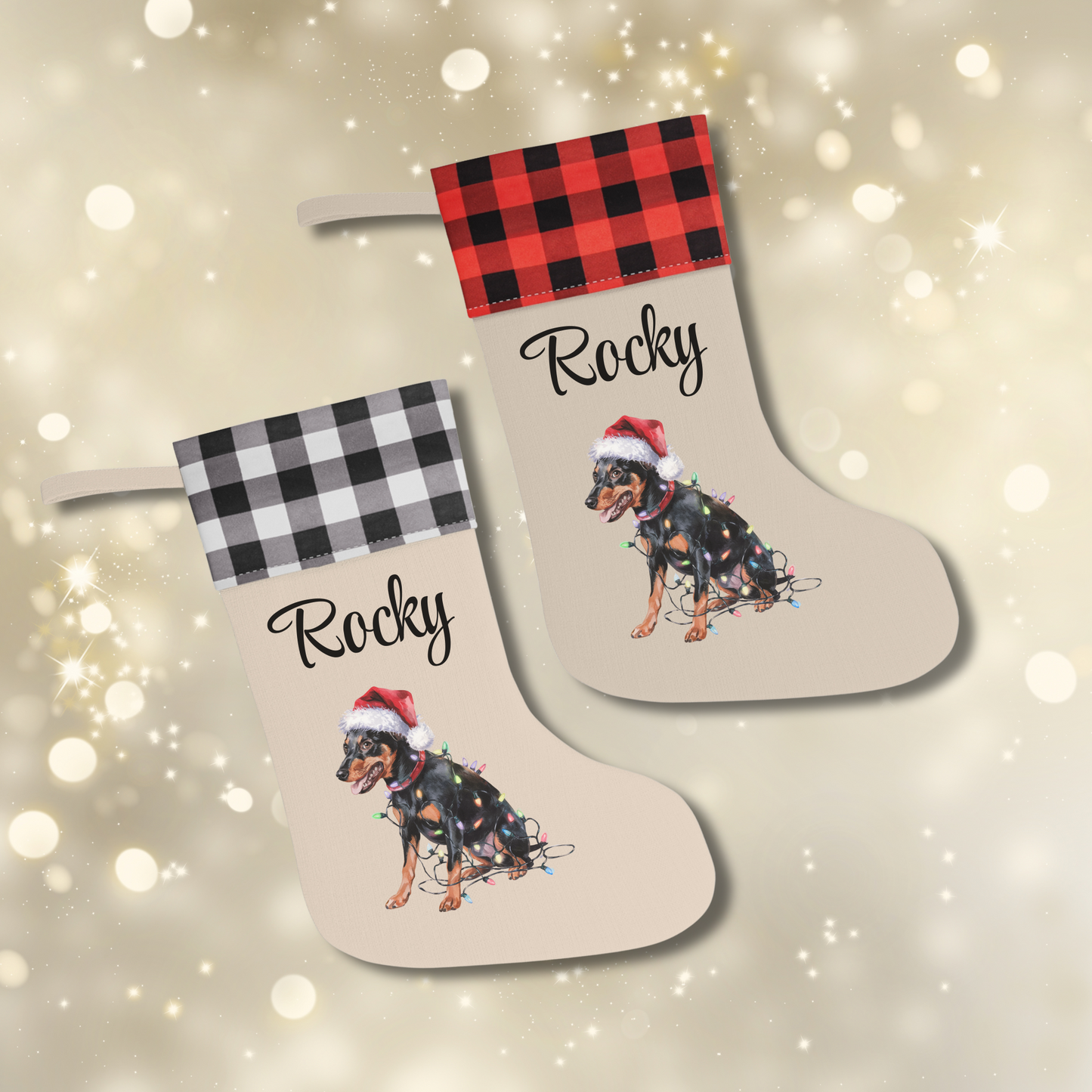Personalized Miniature Pinscher Christmas Stocking, Holiday Decor Gift for Pet Lovers