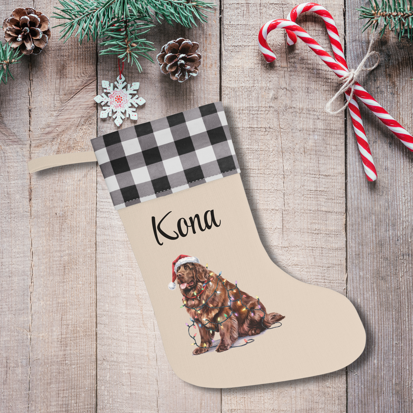 Personalized Brown Newfoundland Christmas Stocking, Holiday Decor Gift for Pet Lovers