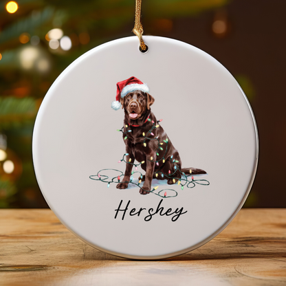 Chocolate Labrador Retriever Ornament, Personalized Dog Christmas Decor