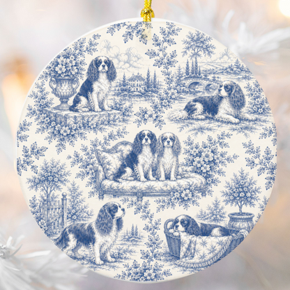 Cavalier French Blue Toile Dog Ornament