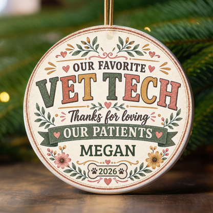 Personalized Vet Tech Ornament, Veterinary Technician Gift, Vet Clinic Coworker Christmas Gift