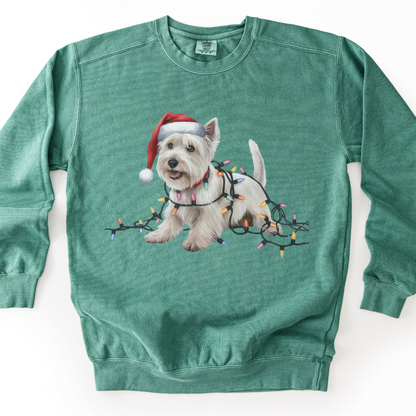 West Highland Terrier Christmas Lights Sweatshirt, Festive Dog Mom Holiday Sweater