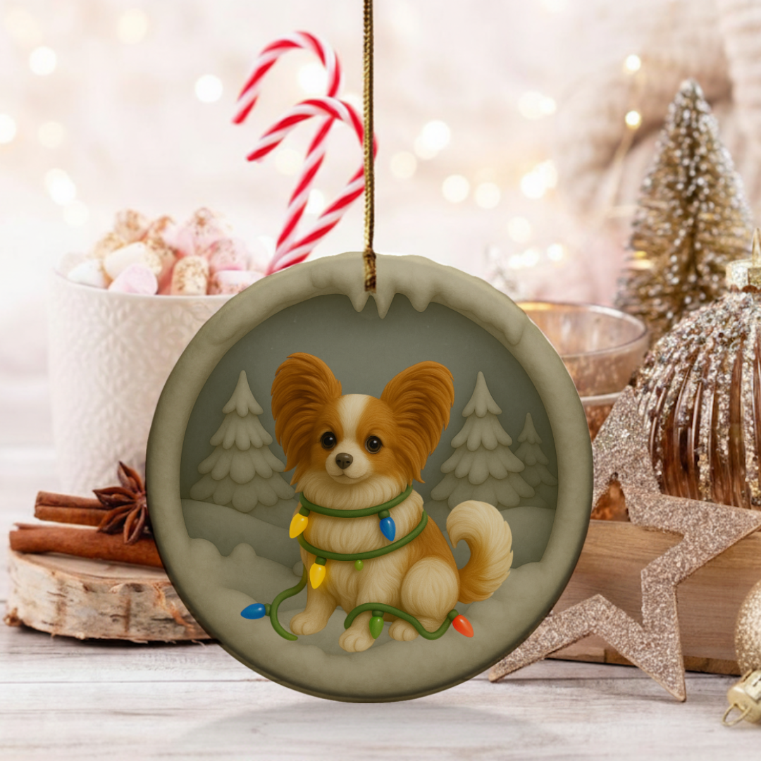 Personalized Papillon Christmas 3D Clay-Style Dog Keepsake