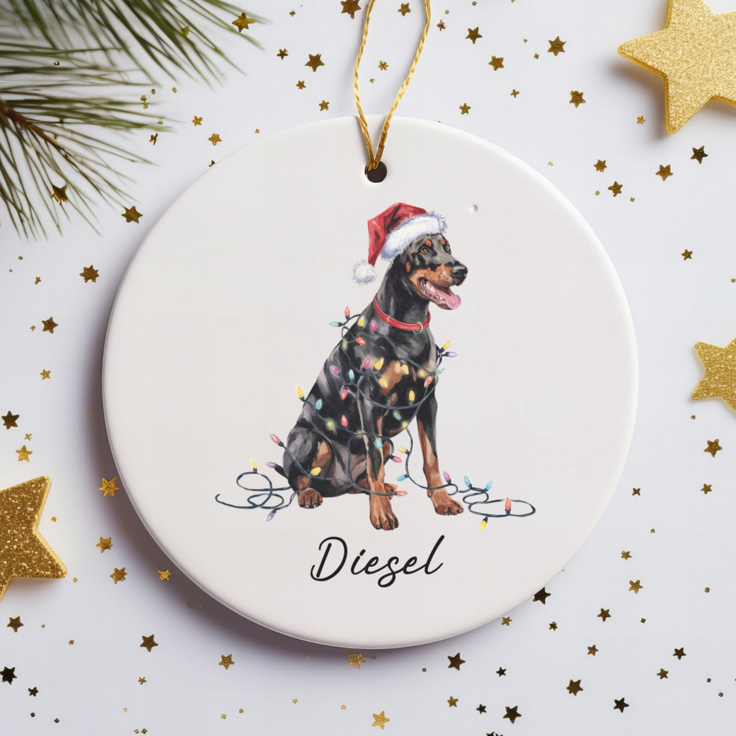 Personalized Doberman Pinscher Christmas Ornament, Custom Pet Ceramic Keepsake