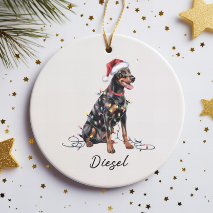 Personalized Doberman Pinscher Christmas Ornament, Custom Pet Ceramic Keepsake