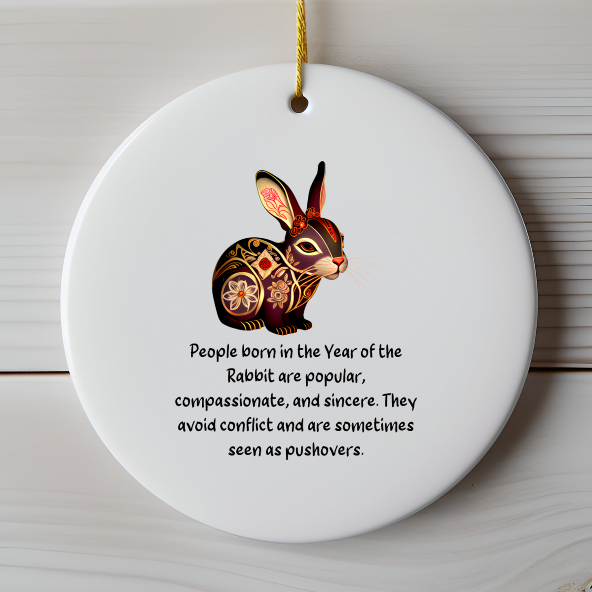 Chinese Zodiac Rabbit Ornament, Year of the Rabbit Horoscope Gift for Lunar New Year
