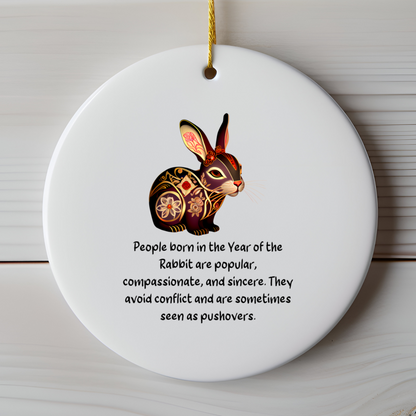 Chinese Zodiac Rabbit Ornament, Year of the Rabbit Horoscope Gift for Lunar New Year