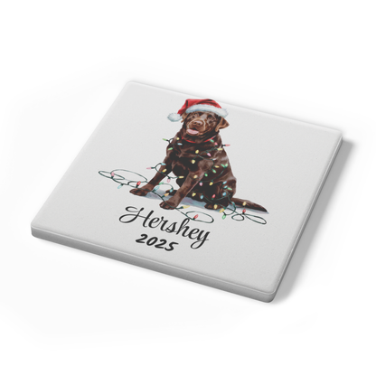 Personalized Chocolate Lab Dog Christmas Lights Coasters