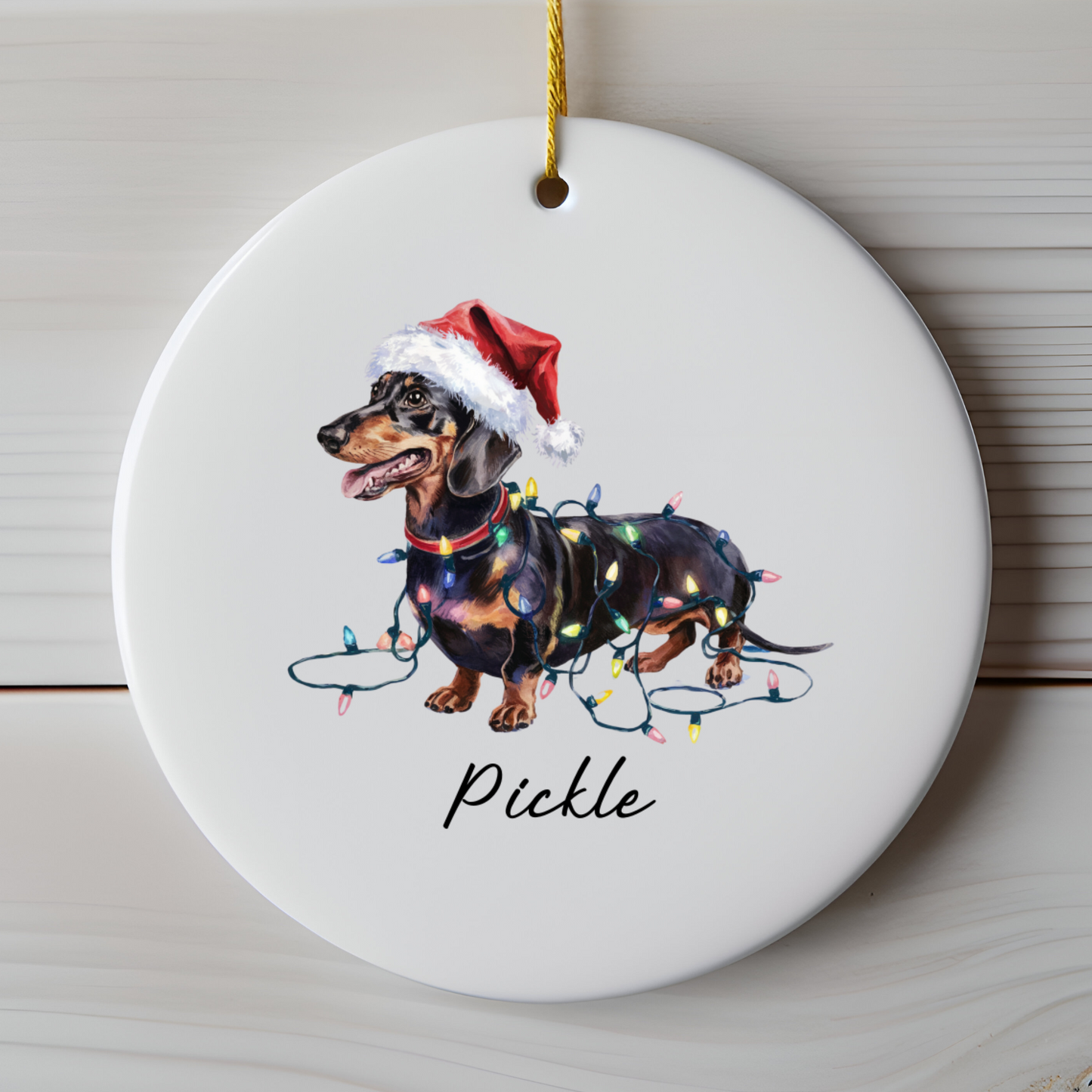 Personalized Black & Tan Dachshund Ornament, Dog Christmas Ornament, Custom Pet Name Holiday Decor Gift