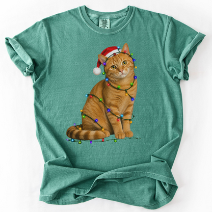 Orange Tabby Christmas Lights Shirt, Comfort Colors Holiday Cat Lover Tee