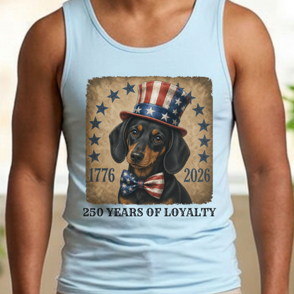 Black and Tan Dachshund Patriotic Tank Top, 250 Years of Loyalty